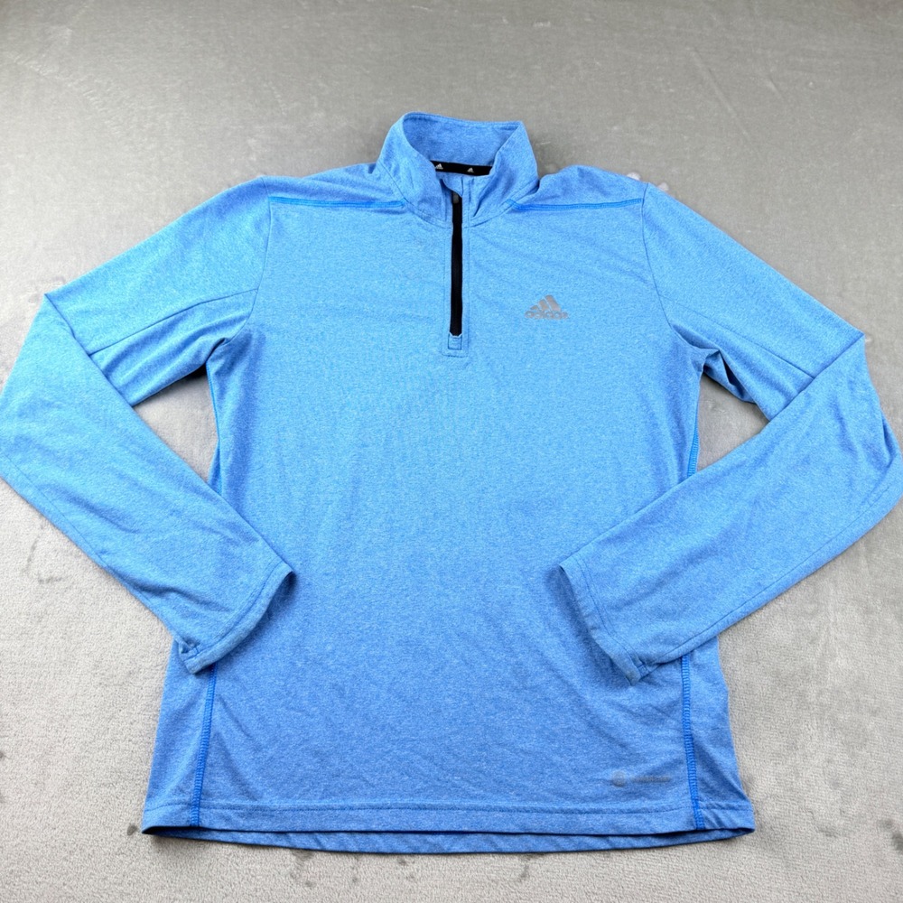 Adidas Aeroready Men's Small Blue Heathered 1/4 Zip Pullover Active Top